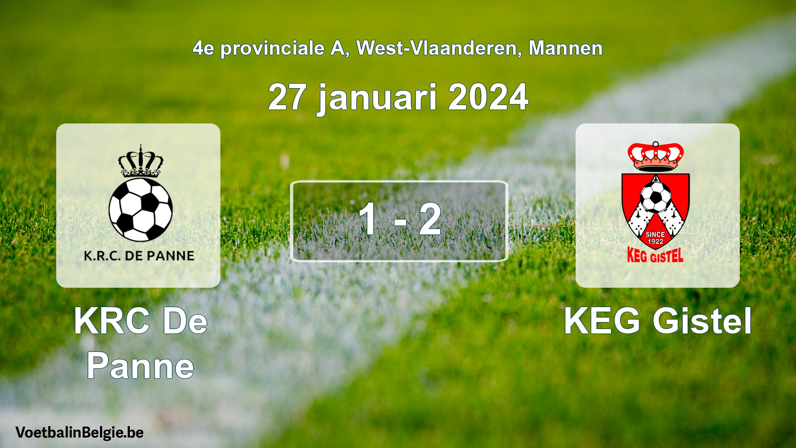 Gespeelde wedstrijd mannenvoetbal: KRC De Panne - KEG Gistel 1 - 2 (27 januari 2024)