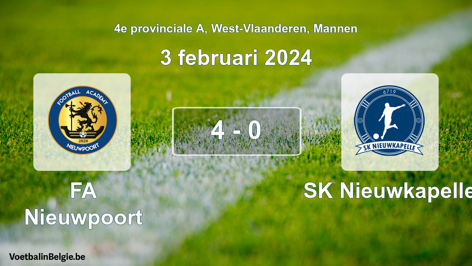 Gespieltes Spiel männer-Fußball: FA Nieuwpoort - SK Nieuwkapelle 4 - 0 (3 Februar 2024)