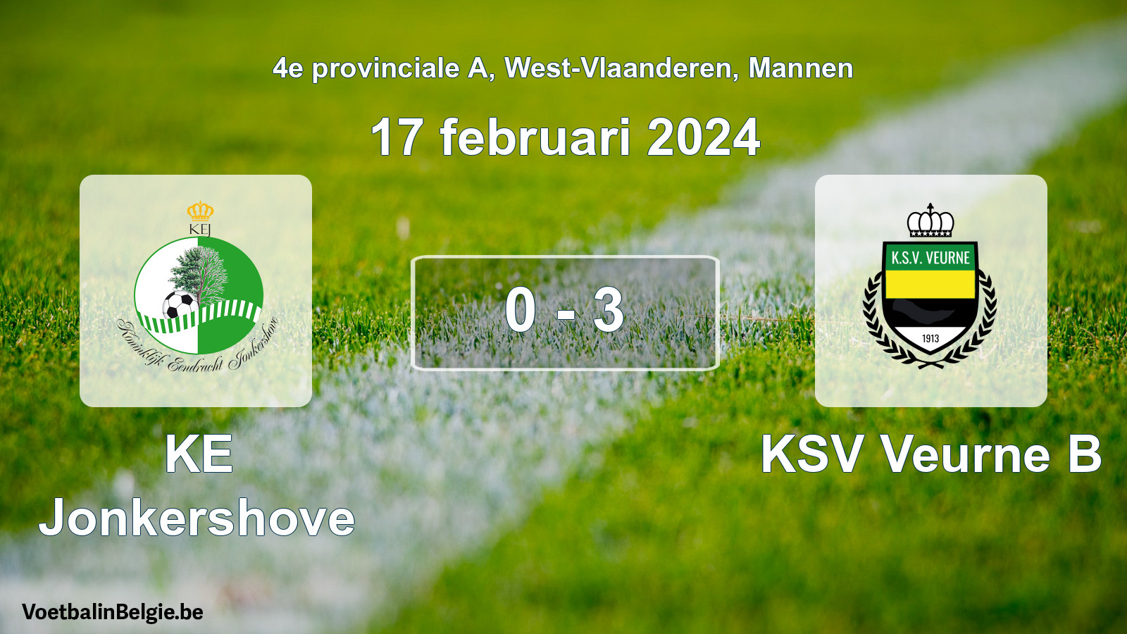 Gespeelde wedstrijd mannenvoetbal: KE Jonkershove - KSV Veurne B 0 - 3 (17 februari 2024)