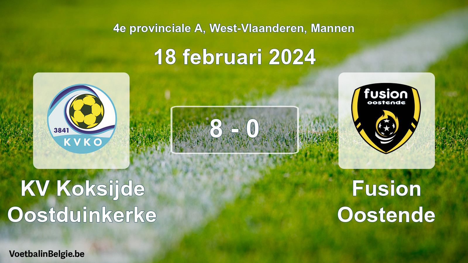 Gespeelde wedstrijd mannenvoetbal: KV Koksijde Oostduinkerke - Fusion Oostende 8 - 0 (18 februari 2024)