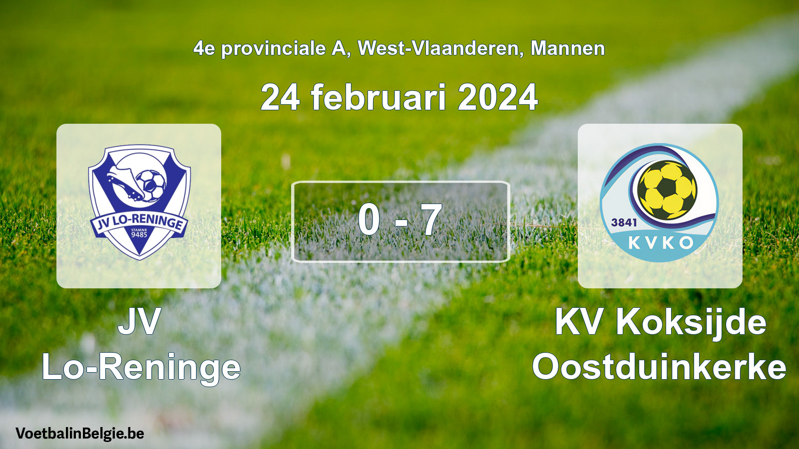Gespeelde wedstrijd mannenvoetbal: JV Lo-Reninge - KV Koksijde Oostduinkerke 0 - 7 (24 februari 2024)