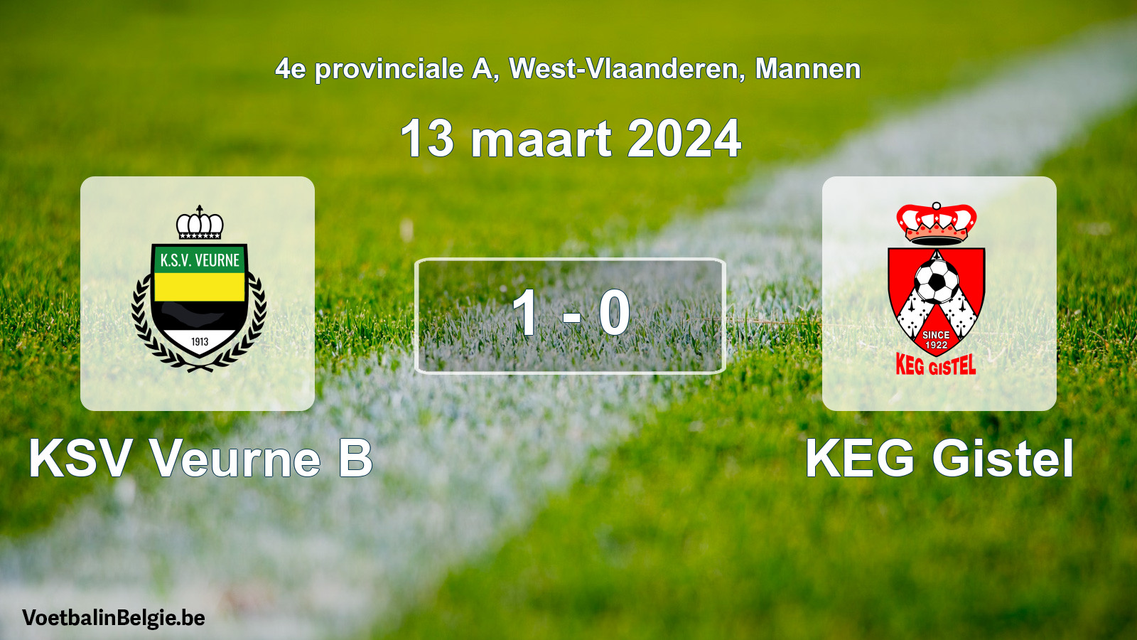 Gespeelde wedstrijd mannenvoetbal: KSV Veurne B - KEG Gistel 1 - 0 (13 maart 2024)