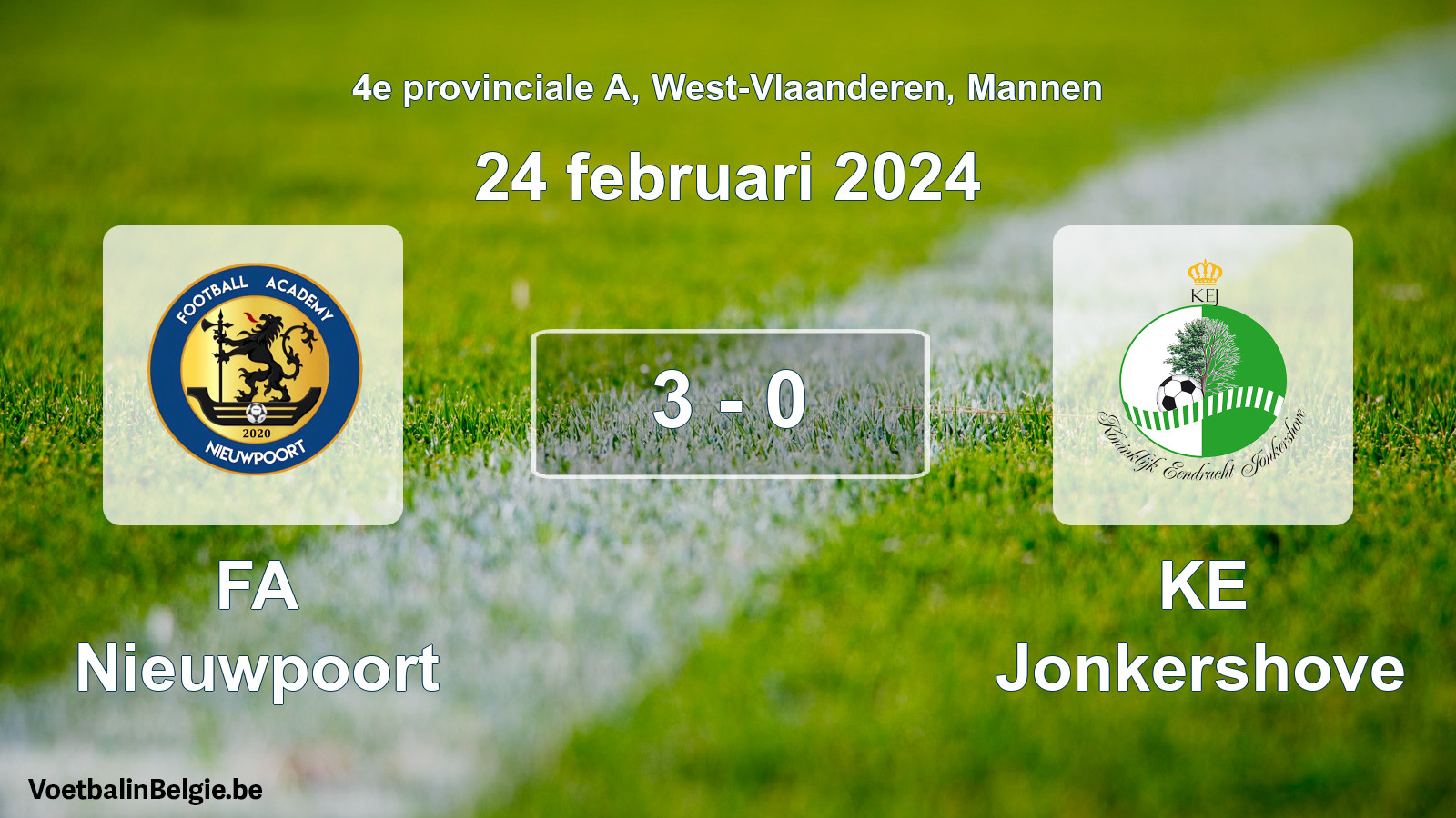Gespeelde wedstrijd mannenvoetbal: FA Nieuwpoort - KE Jonkershove 3 - 0 (24 februari 2024)