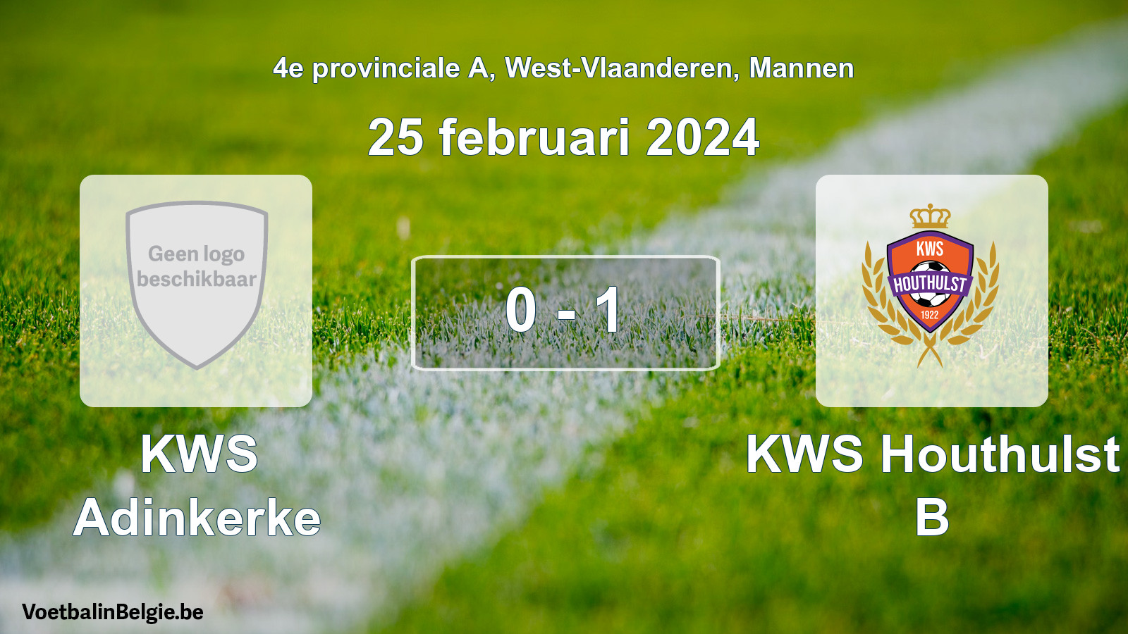 Gespeelde wedstrijd mannenvoetbal: KWS Adinkerke - KWS Houthulst B 0 - 1 (25 februari 2024)