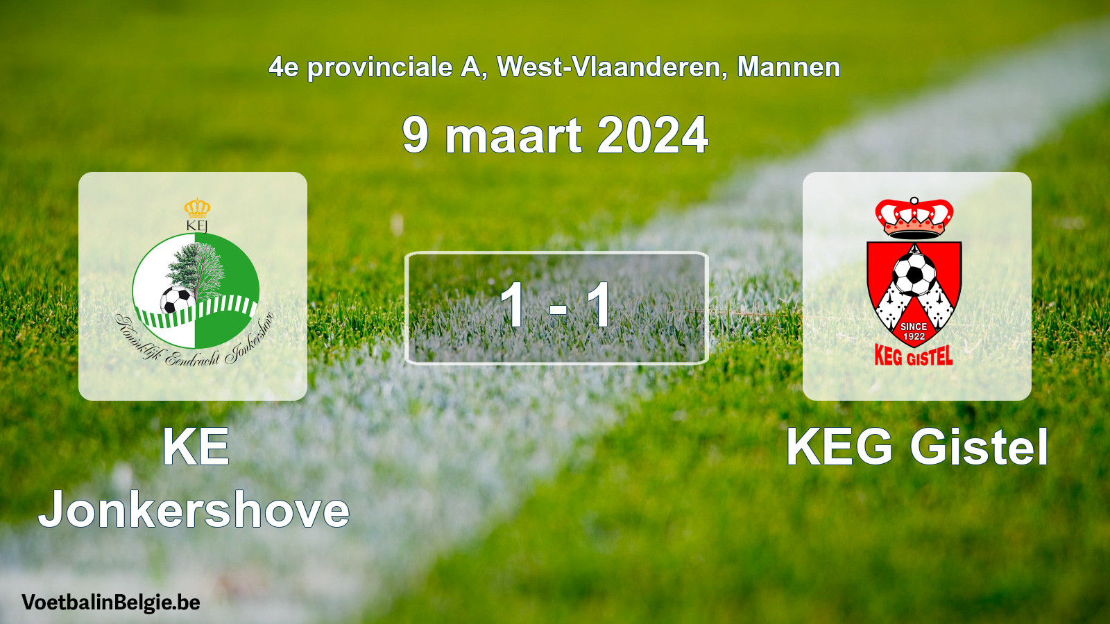 Played match men football: KE Jonkershove - KEG Gistel 1 - 1 (9 March 2024)