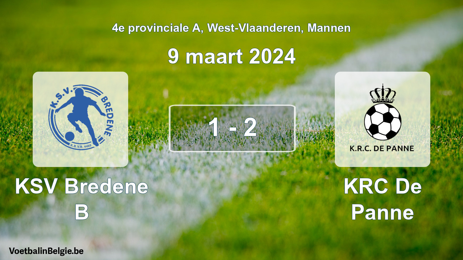 Gespeelde wedstrijd mannenvoetbal: KSV Bredene B - KRC De Panne 1 - 2 (9 maart 2024)