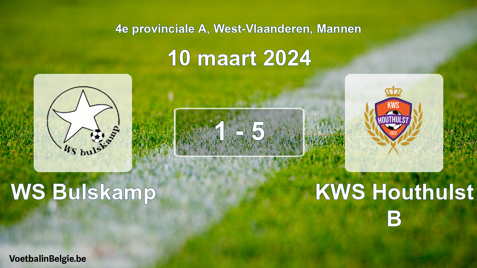 Gespeelde wedstrijd mannenvoetbal: WS Bulskamp - KWS Houthulst B 1 - 5 (10 maart 2024)