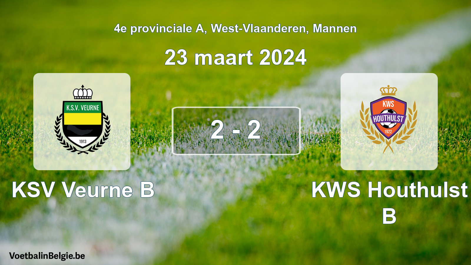 Gespeelde wedstrijd mannenvoetbal: KSV Veurne B - KWS Houthulst B 2 - 2 (23 maart 2024)
