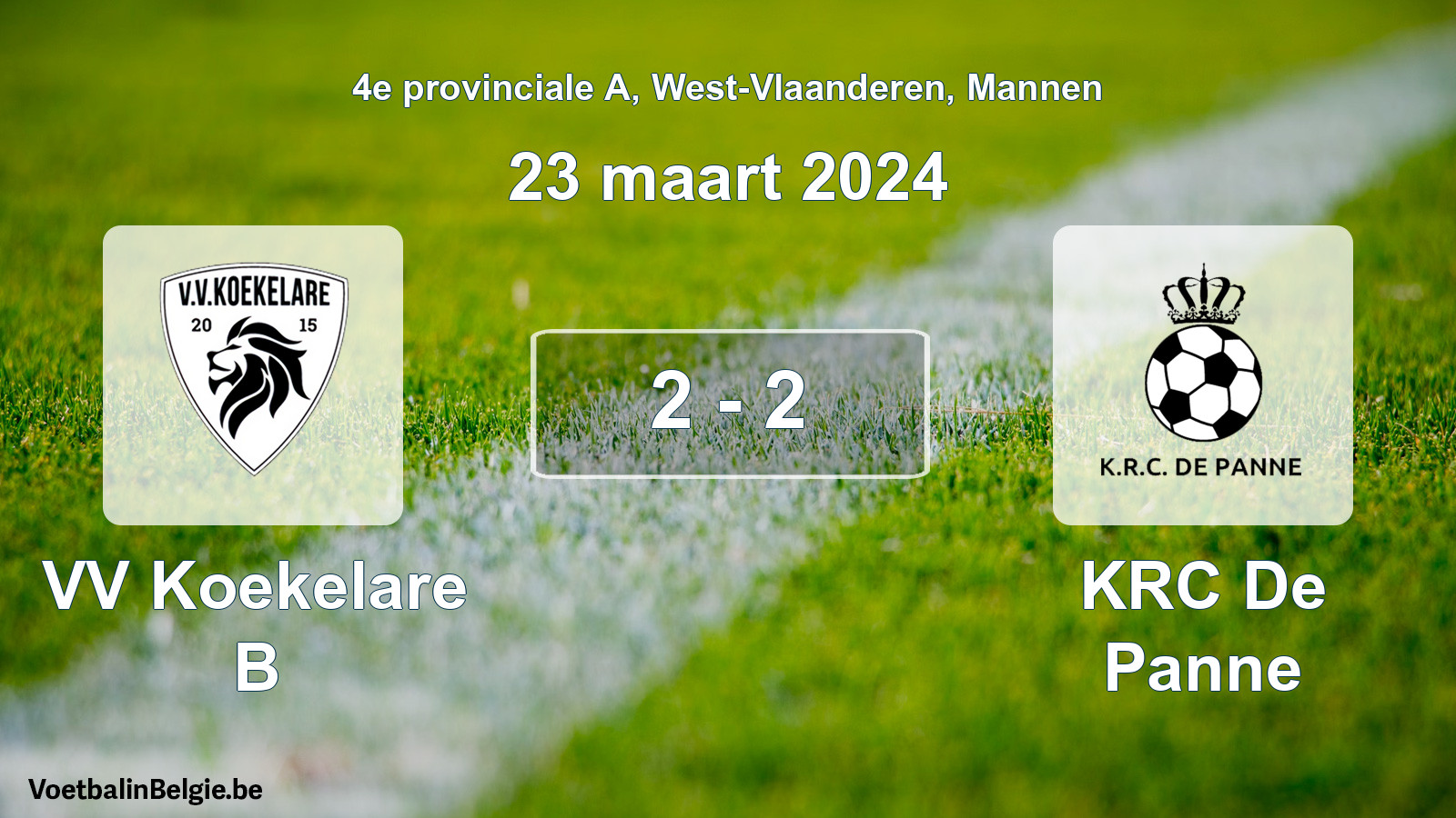 Gespeelde wedstrijd mannenvoetbal: VV Koekelare B - KRC De Panne 2 - 2 (23 maart 2024)