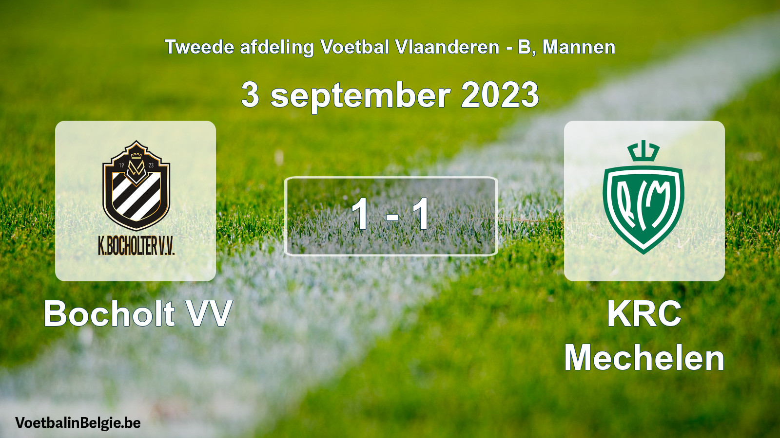 Gespeelde wedstrijd mannenvoetbal: Bocholt VV - KRC Mechelen 1 - 1 (3 september 2023)