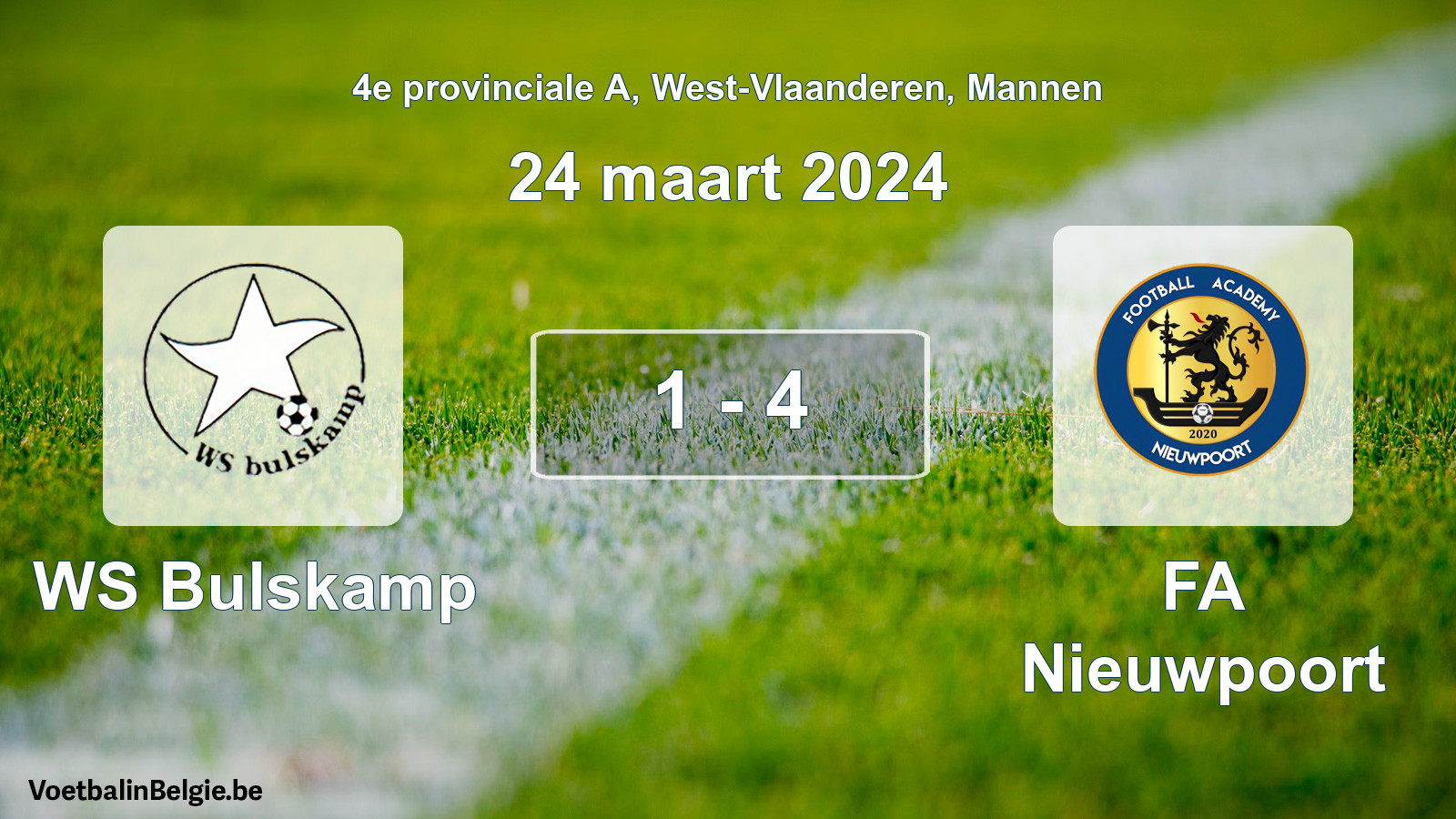 Gespeelde wedstrijd mannenvoetbal: WS Bulskamp - FA Nieuwpoort 1 - 4 (24 maart 2024)