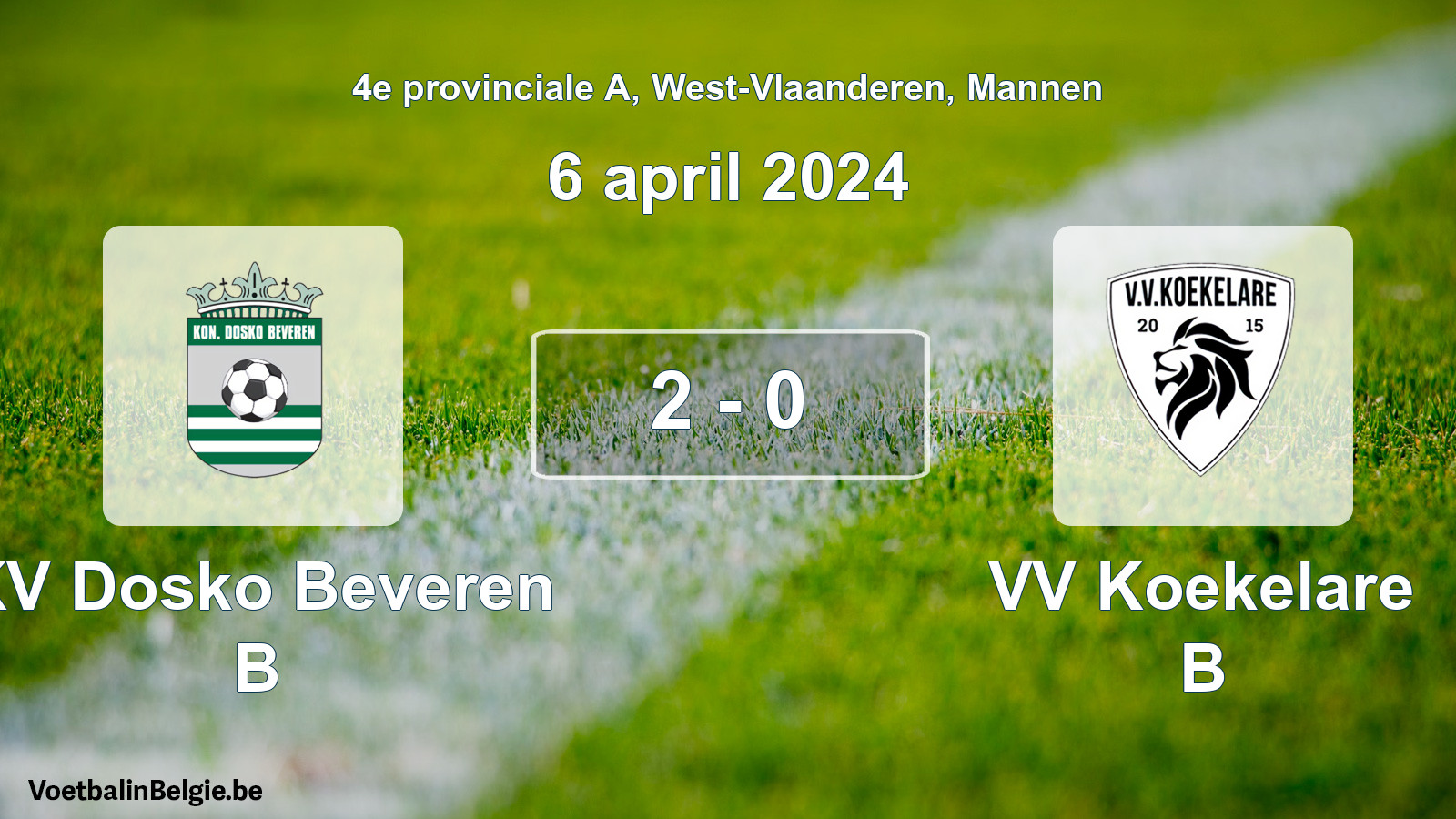 Gespeelde wedstrijd mannenvoetbal: KV Dosko Beveren B - VV Koekelare B 2 - 0 (6 april 2024)