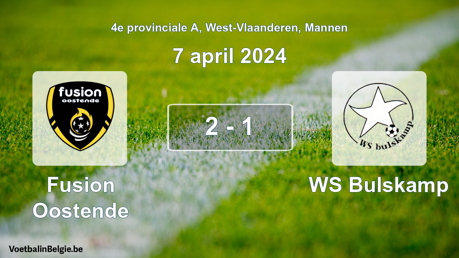 Gespeelde wedstrijd mannenvoetbal: Fusion Oostende - WS Bulskamp 2 - 1 (7 april 2024)