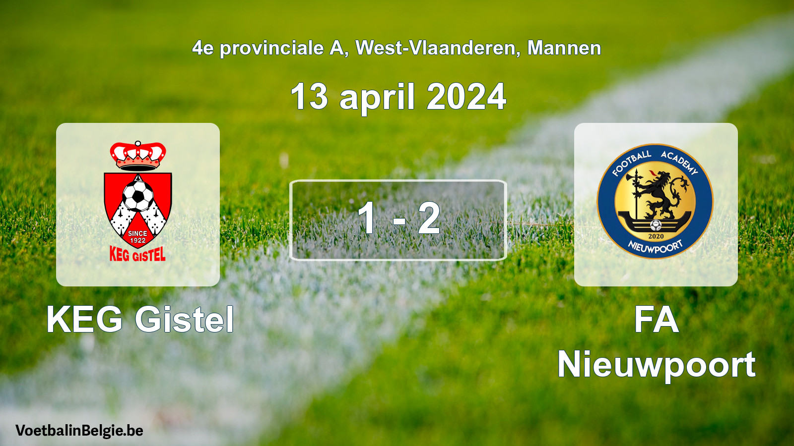 Gespeelde wedstrijd mannenvoetbal: KEG Gistel - FA Nieuwpoort 1 - 2 (13 april 2024)