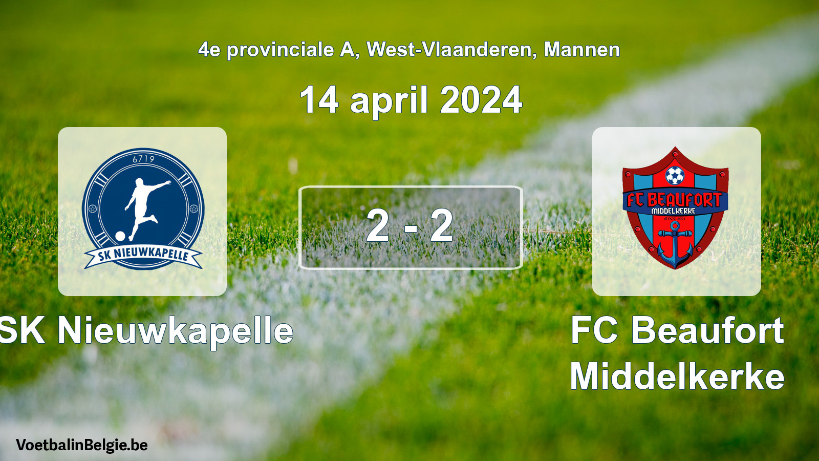 Gespeelde wedstrijd mannenvoetbal: SK Nieuwkapelle - FC Beaufort Middelkerke 2 - 2 (14 april 2024)