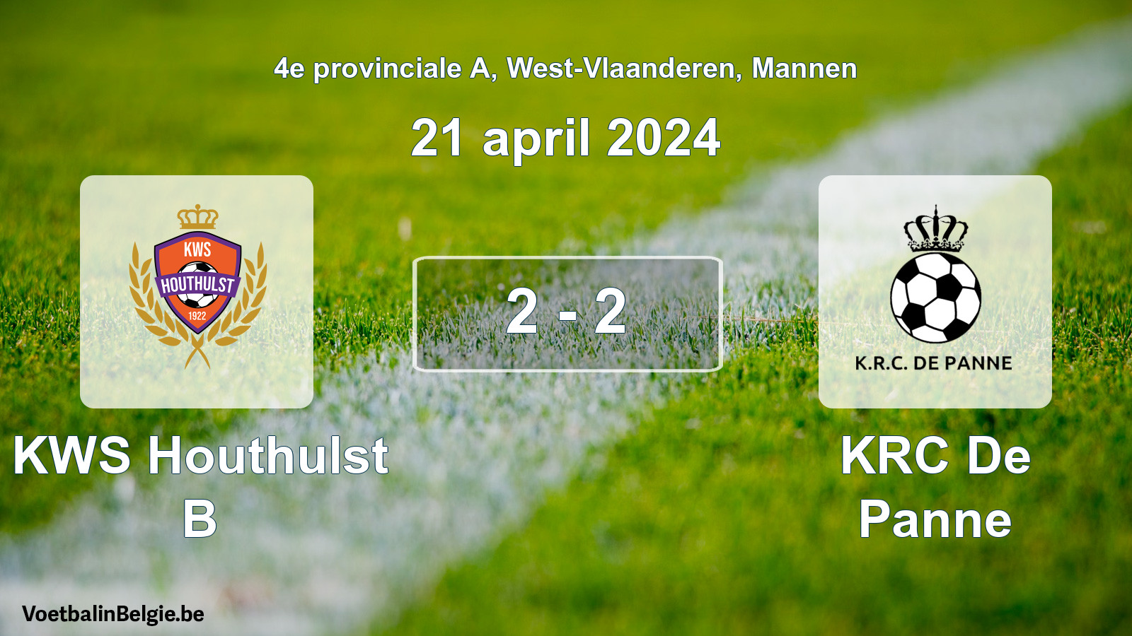 Gespeelde wedstrijd mannenvoetbal: KWS Houthulst B - KRC De Panne 2 - 2 (21 april 2024)