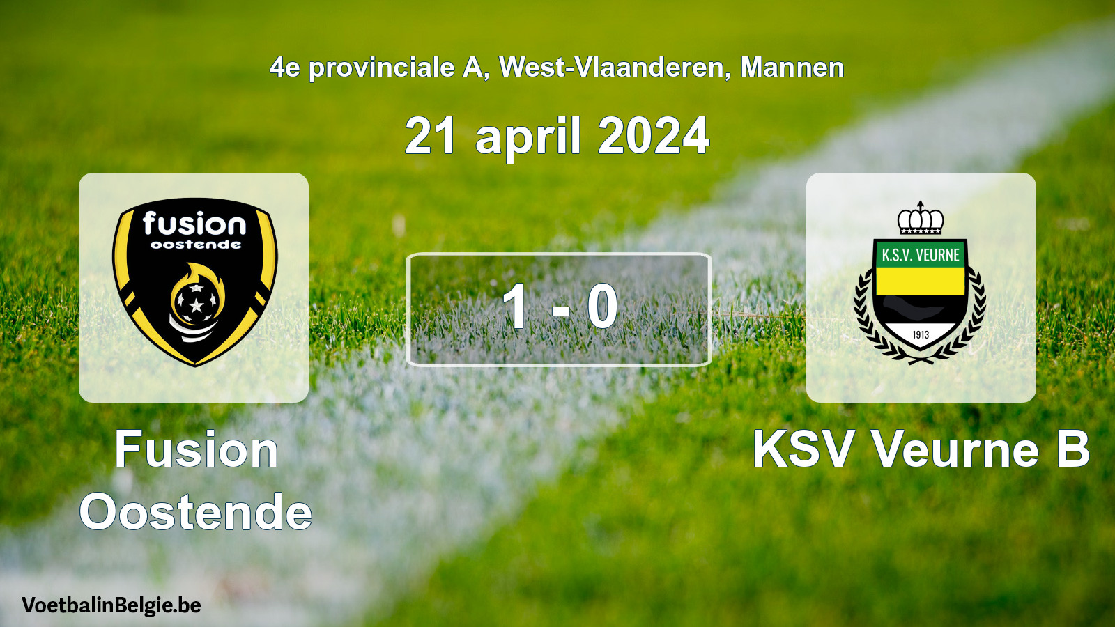 Gespeelde wedstrijd mannenvoetbal: Fusion Oostende - KSV Veurne B 1 - 0 (21 april 2024)