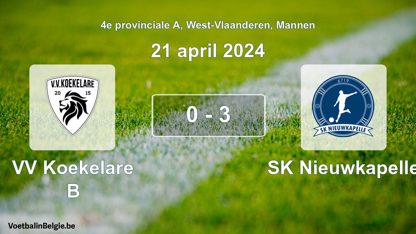Gespeelde wedstrijd mannenvoetbal: VV Koekelare B - SK Nieuwkapelle 0 - 3 (21 april 2024)