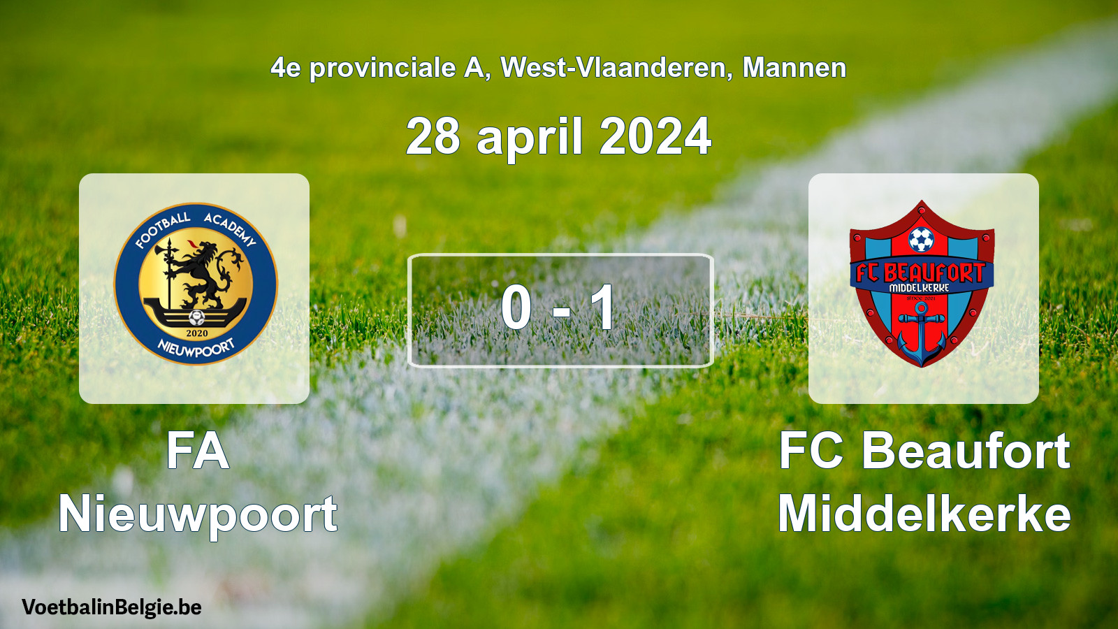 Gespeelde wedstrijd mannenvoetbal: FA Nieuwpoort - FC Beaufort Middelkerke 0 - 1 (28 april 2024)
