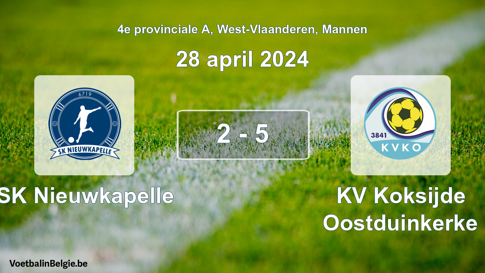 Gespeelde wedstrijd mannenvoetbal: SK Nieuwkapelle - KV Koksijde Oostduinkerke 2 - 5 (28 april 2024)