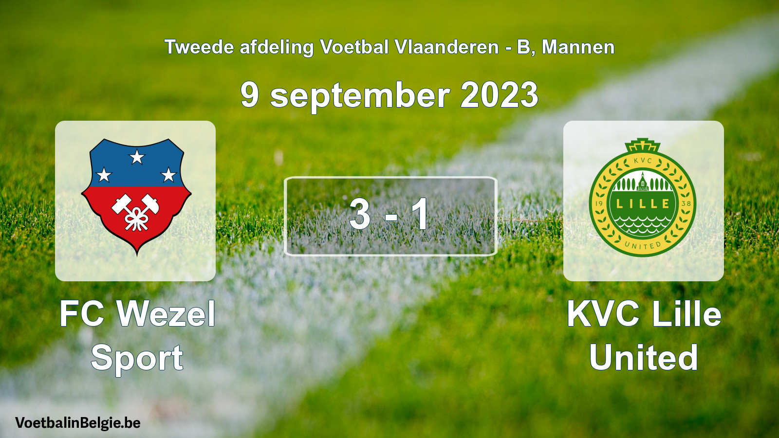 Gespeelde wedstrijd mannenvoetbal: FC Wezel Sport - KVC Lille United 3 - 1 (9 september 2023)