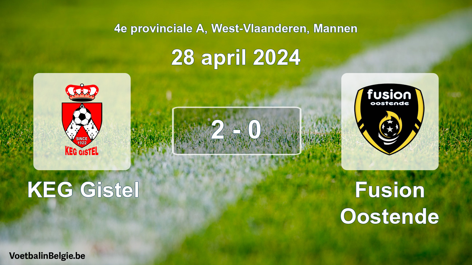 Gespeelde wedstrijd mannenvoetbal: KEG Gistel - Fusion Oostende 2 - 0 (28 april 2024)
