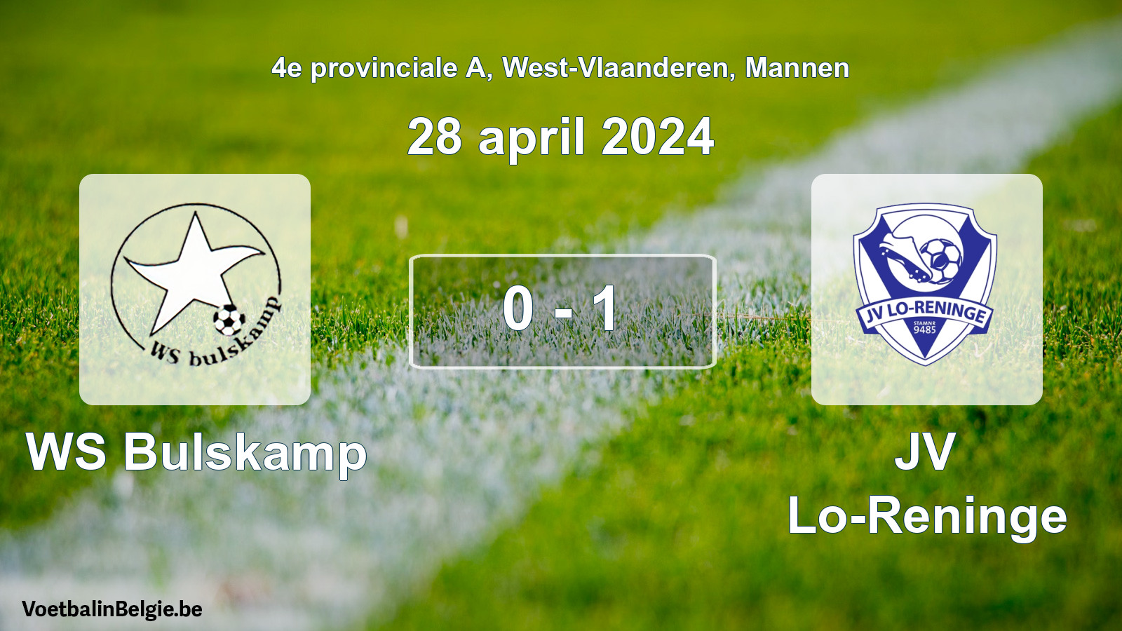 Gespeelde wedstrijd mannenvoetbal: WS Bulskamp - JV Lo-Reninge 0 - 1 (28 april 2024)