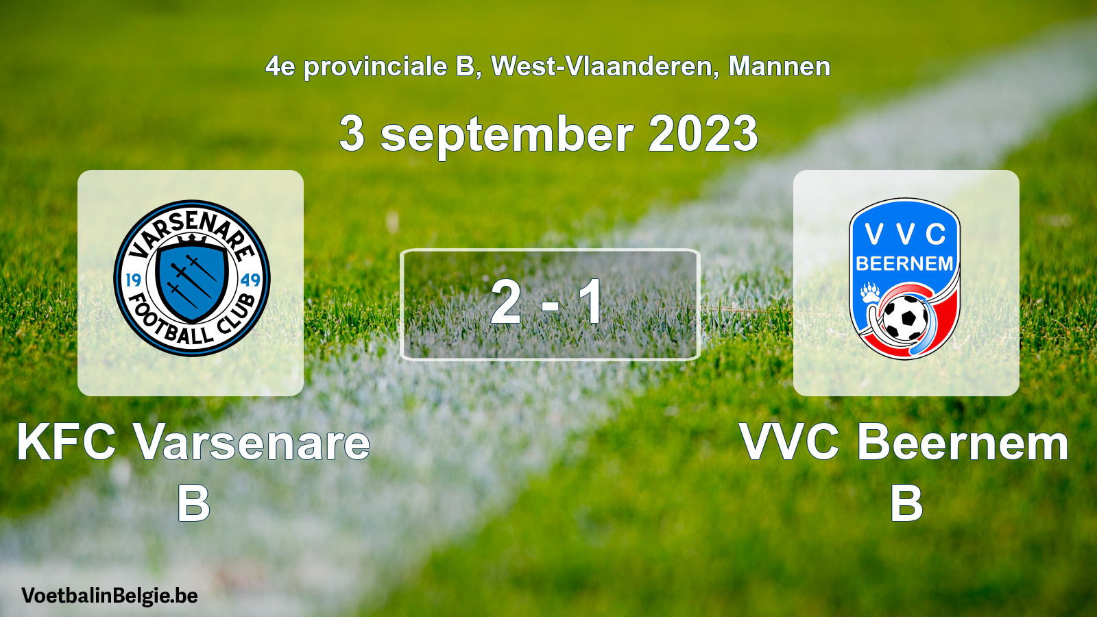 Gespeelde wedstrijd mannenvoetbal: KFC Varsenare B - VVC Beernem B 2 - 1 (3 september 2023)