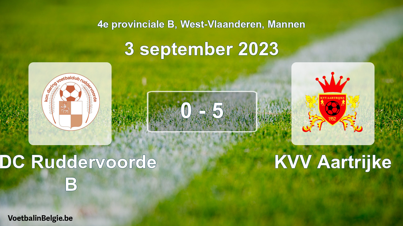 Gespeelde wedstrijd mannenvoetbal: KDC Ruddervoorde B - KVV Aartrijke 0 - 5 (3 september 2023)