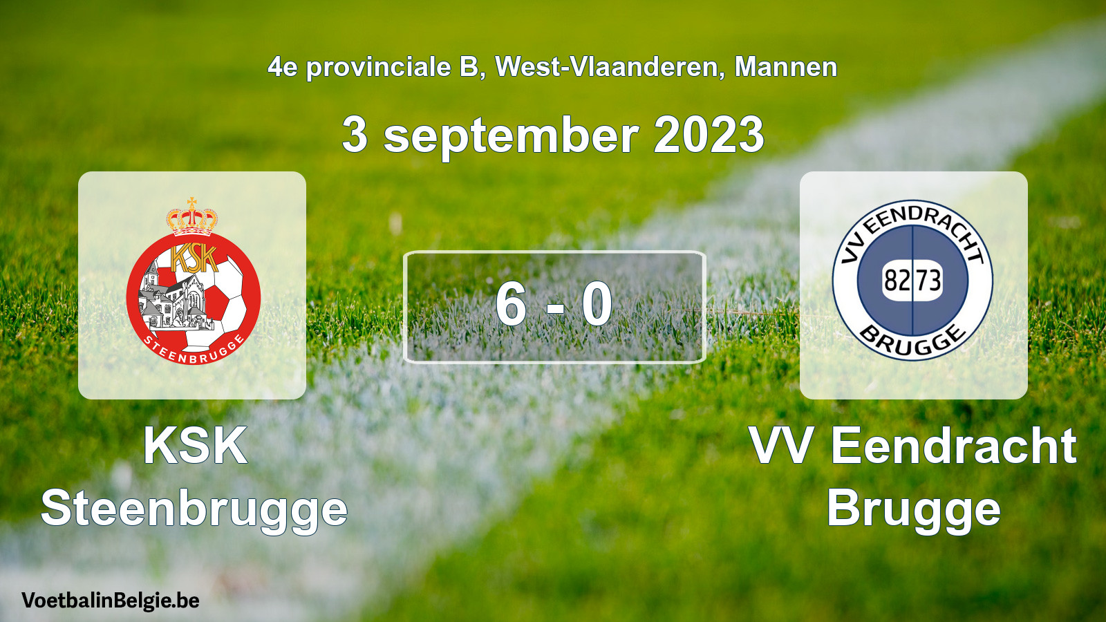 Gespeelde wedstrijd mannenvoetbal: KSK Steenbrugge - VV Eendracht Brugge 6 - 0 (3 september 2023)
