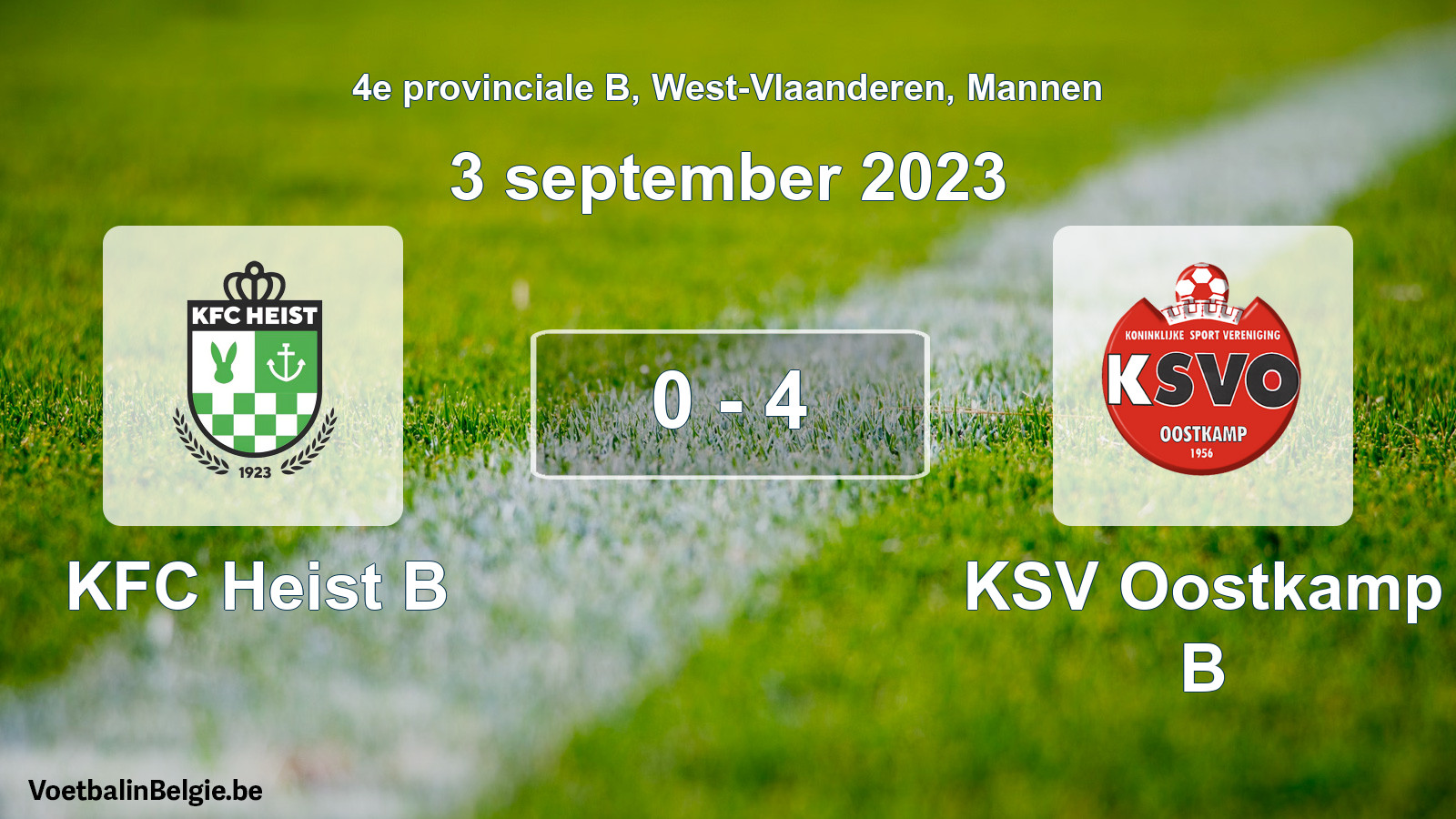 Gespeelde wedstrijd mannenvoetbal: KFC Heist B - KSV Oostkamp B 0 - 4 (3 september 2023)