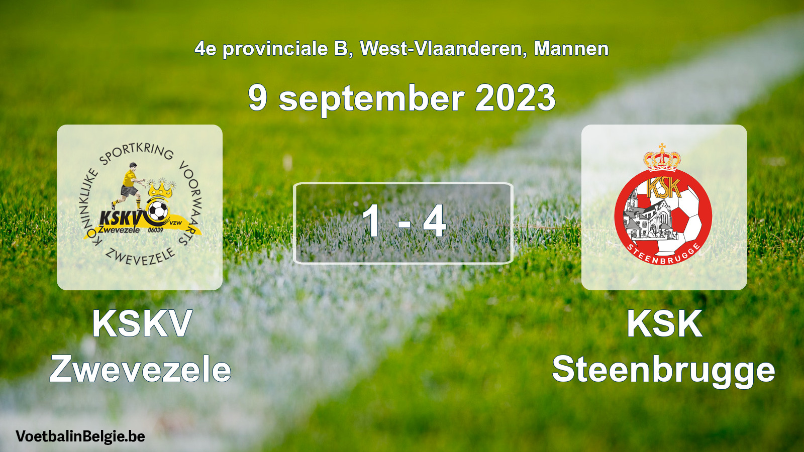 Gespeelde wedstrijd mannenvoetbal: KSKV Zwevezele - KSK Steenbrugge 1 - 4 (9 september 2023)