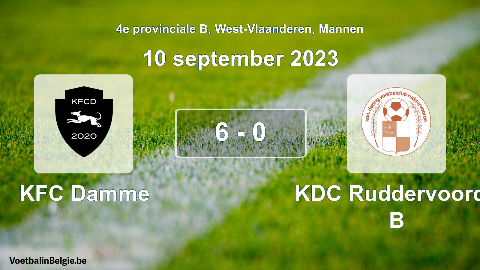 Gespeelde wedstrijd mannenvoetbal: KFC Damme - KDC Ruddervoorde B 6 - 0 (10 september 2023)