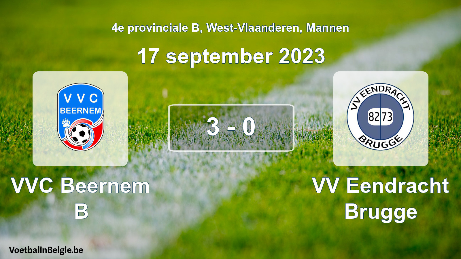 Gespeelde wedstrijd mannenvoetbal: VVC Beernem B - VV Eendracht Brugge 3 - 0 (17 september 2023)