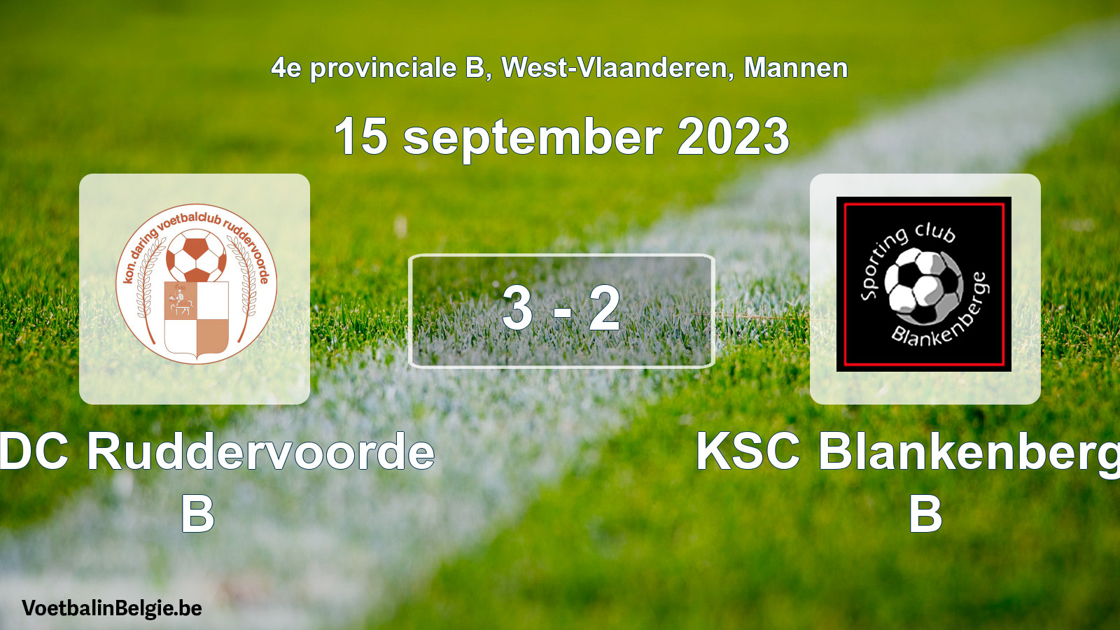 Match joué football hommes: KDC Ruddervoorde B - KSC Blankenberge B 3 - 2 (15 septembre 2023)