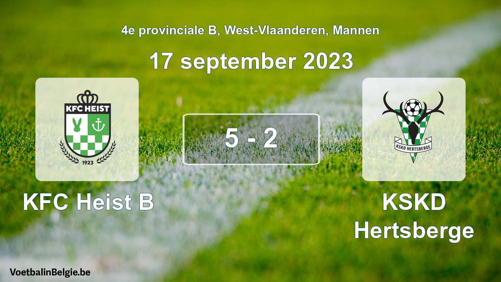 Gespeelde wedstrijd mannenvoetbal: KFC Heist B - KSKD Hertsberge 5 - 2 (17 september 2023)