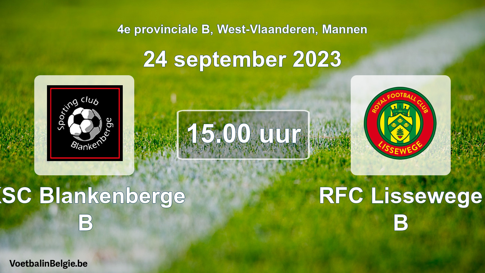 Geplande wedstrijd mannenvoetbal: KSC Blankenberge B - RFC Lissewege B (24 september 2023)