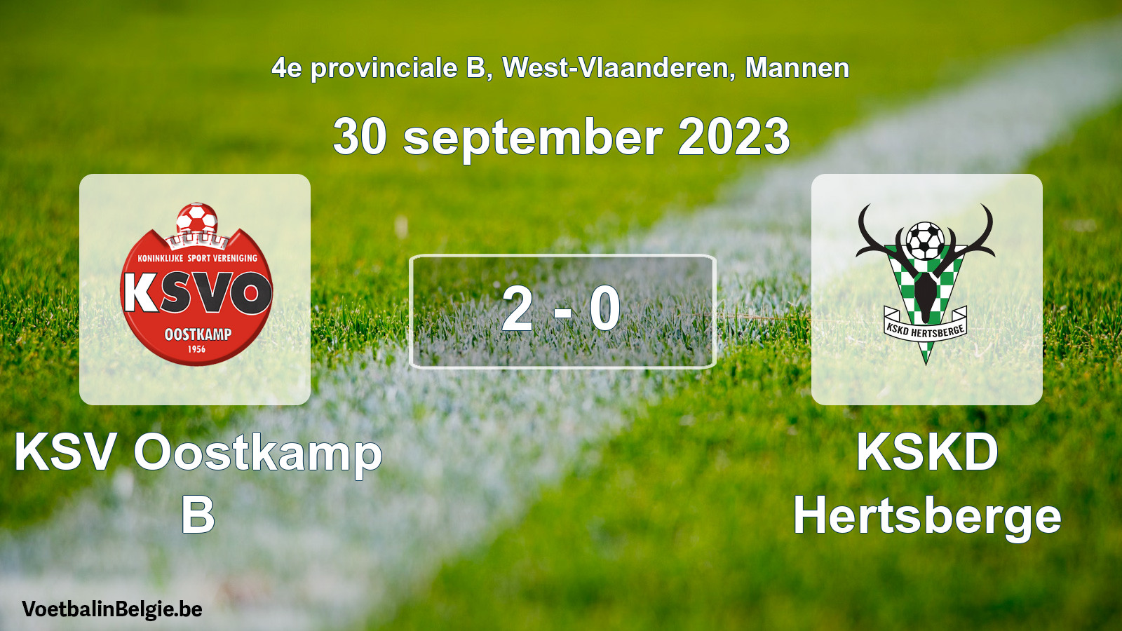 Gespeelde wedstrijd mannenvoetbal: KSV Oostkamp B - KSKD Hertsberge 2 - 0 (30 september 2023)