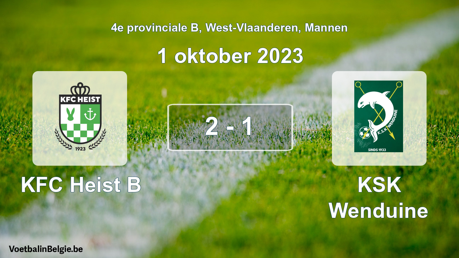 Gespeelde wedstrijd mannenvoetbal: KFC Heist B - KSK Wenduine 2 - 1 (1 oktober 2023)