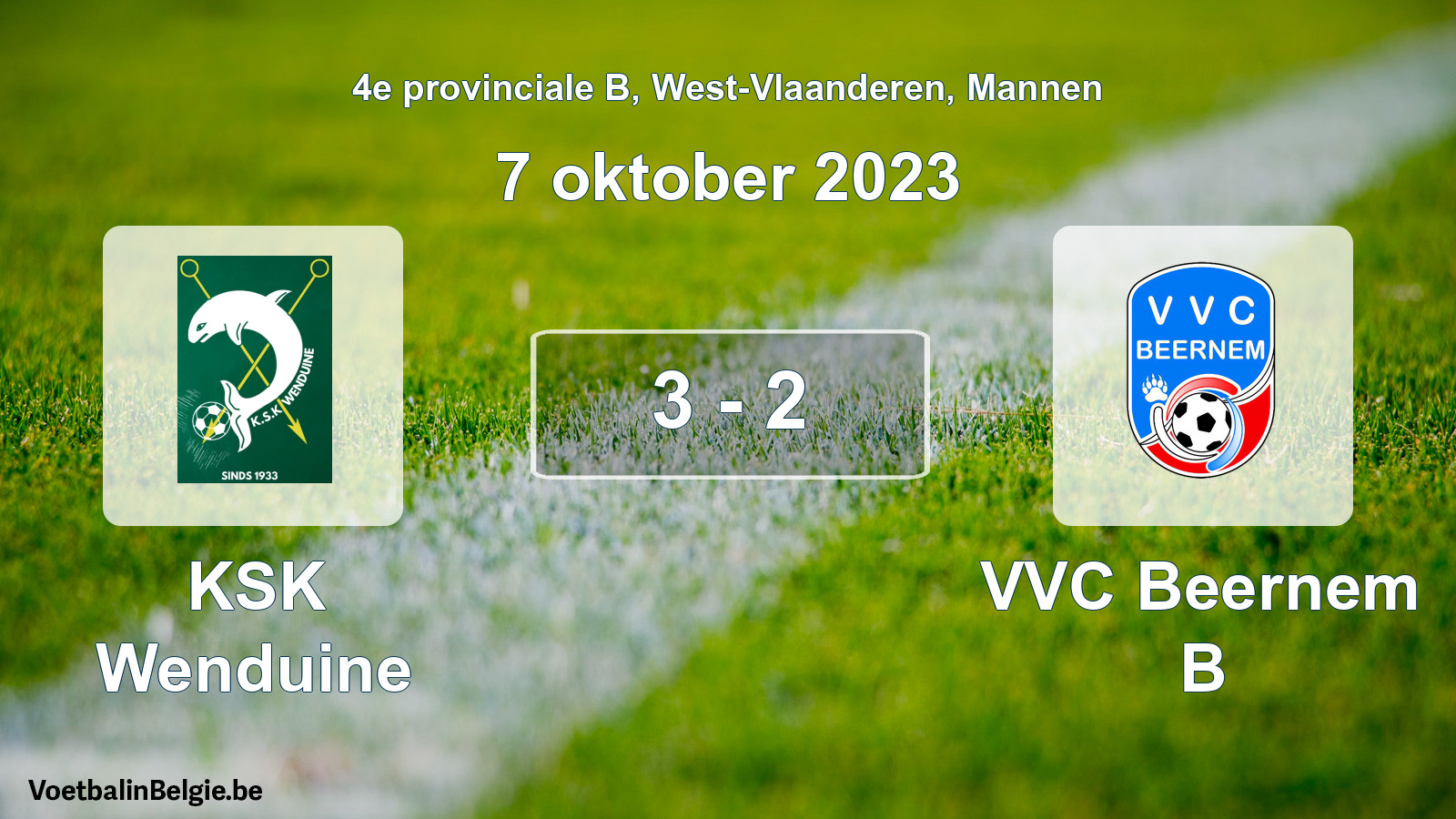 Gespeelde wedstrijd mannenvoetbal: KSK Wenduine - VVC Beernem B 3 - 2 (7 oktober 2023)