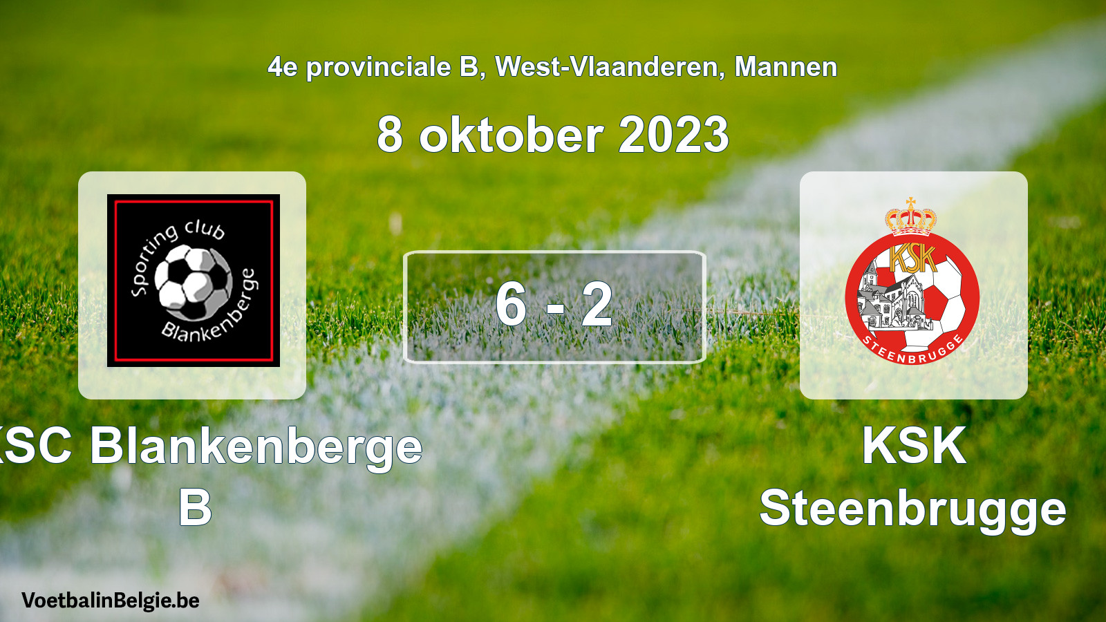 Gespeelde wedstrijd mannenvoetbal: KSC Blankenberge B - KSK Steenbrugge 6 - 2 (8 oktober 2023)