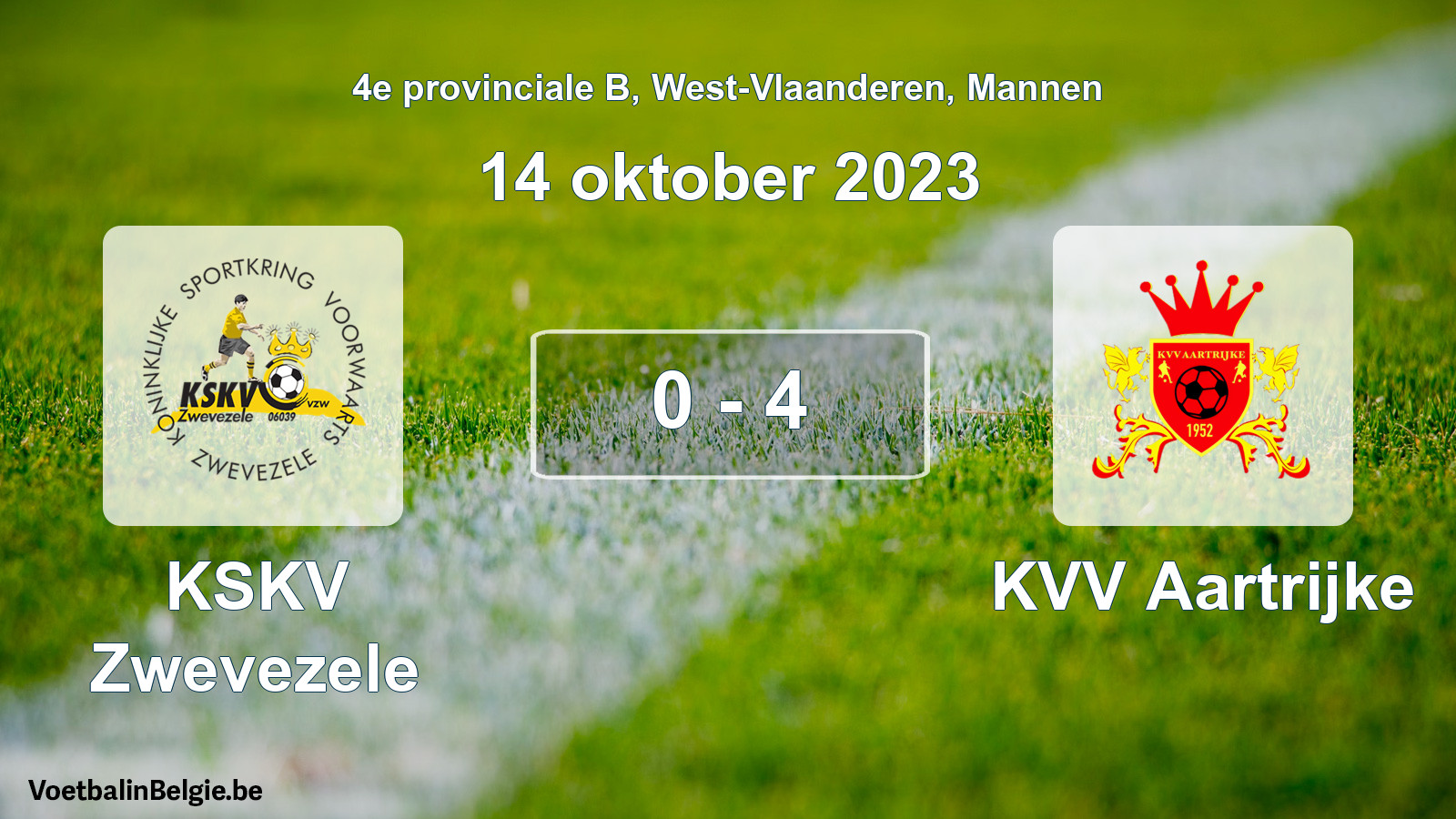 Gespeelde wedstrijd mannenvoetbal: KSKV Zwevezele - KVV Aartrijke 0 - 4 (14 oktober 2023)