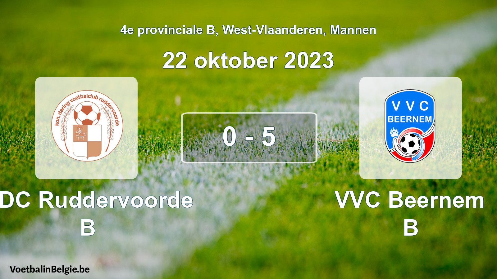 Gespeelde wedstrijd mannenvoetbal: KDC Ruddervoorde B - VVC Beernem B 0 - 5 (22 oktober 2023)