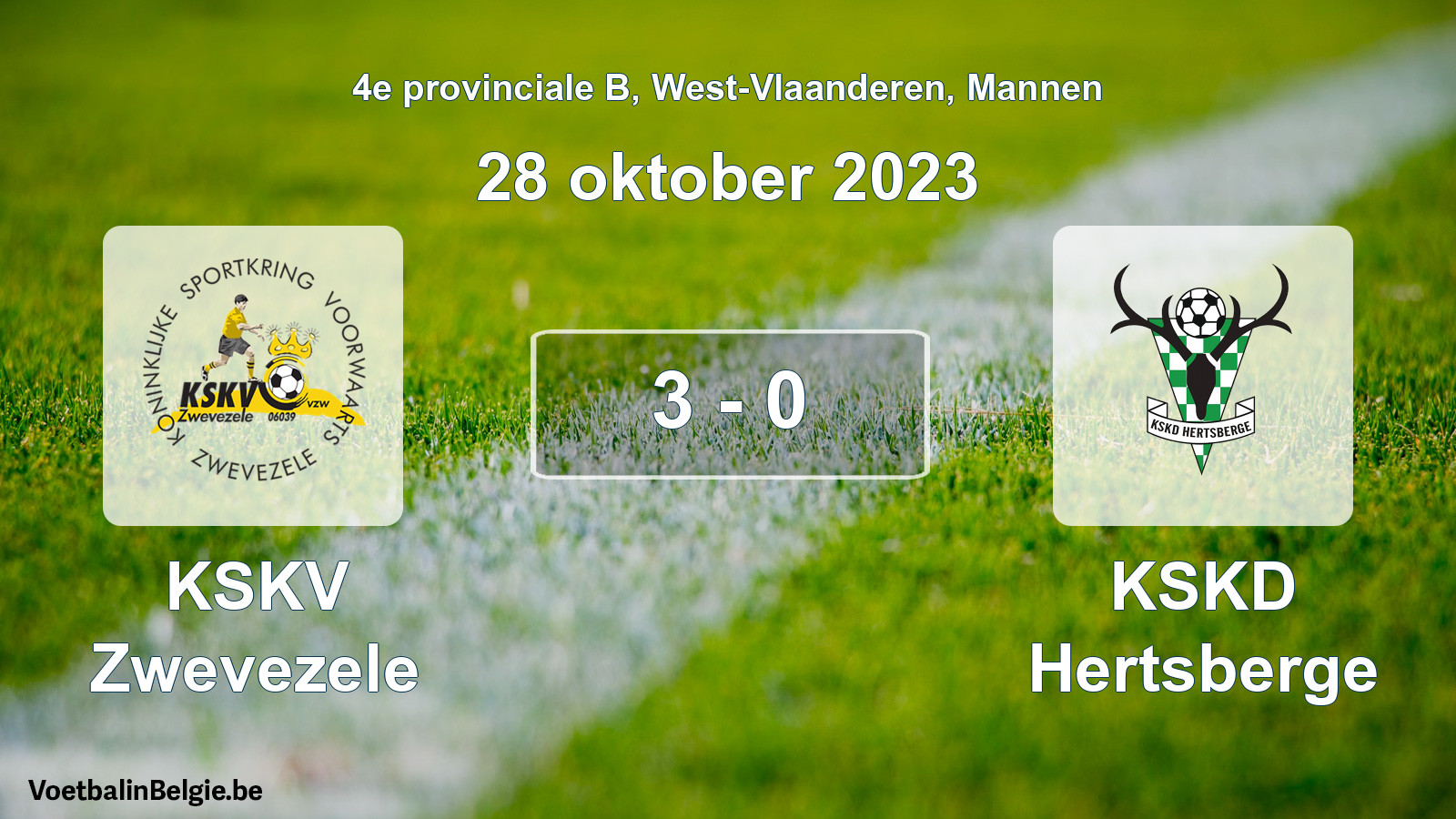 Gespeelde wedstrijd mannenvoetbal: KSKV Zwevezele - KSKD Hertsberge 3 - 0 (28 oktober 2023)