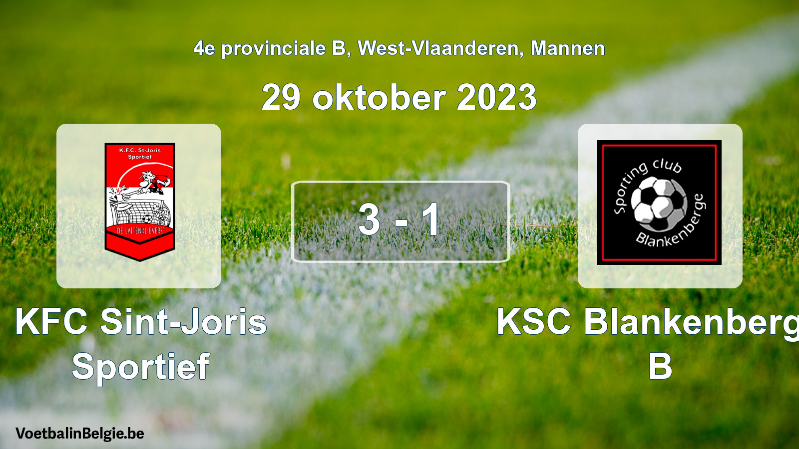 Gespeelde wedstrijd mannenvoetbal: KFC Sint-Joris Sportief - KSC Blankenberge B 3 - 1 (29 oktober 2023)