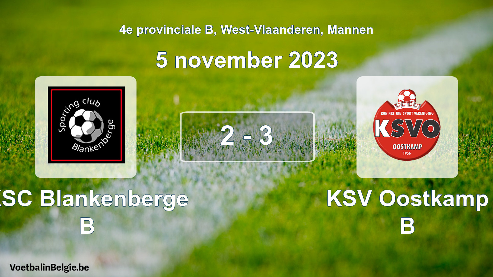 Gespeelde wedstrijd mannenvoetbal: KSC Blankenberge B - KSV Oostkamp B 2 - 3 (5 november 2023)