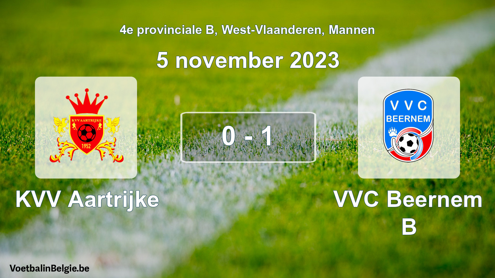 Gespeelde wedstrijd mannenvoetbal: KVV Aartrijke - VVC Beernem B 0 - 1 (5 november 2023)