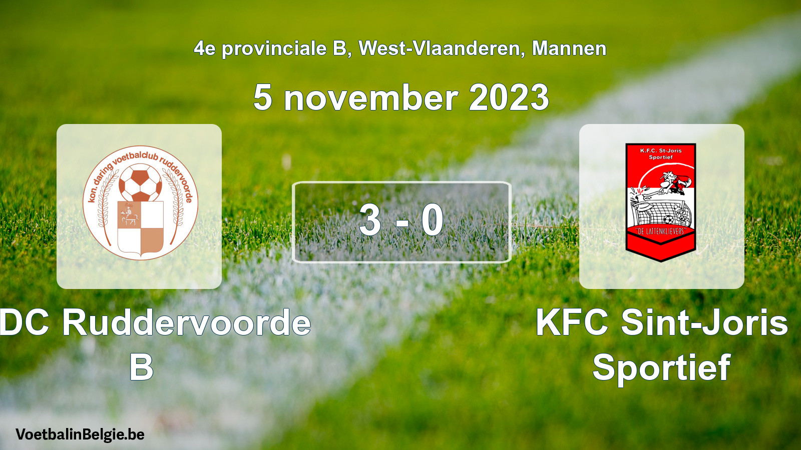 Gespeelde wedstrijd mannenvoetbal: KDC Ruddervoorde B - KFC Sint-Joris Sportief 3 - 0 (5 november 2023)