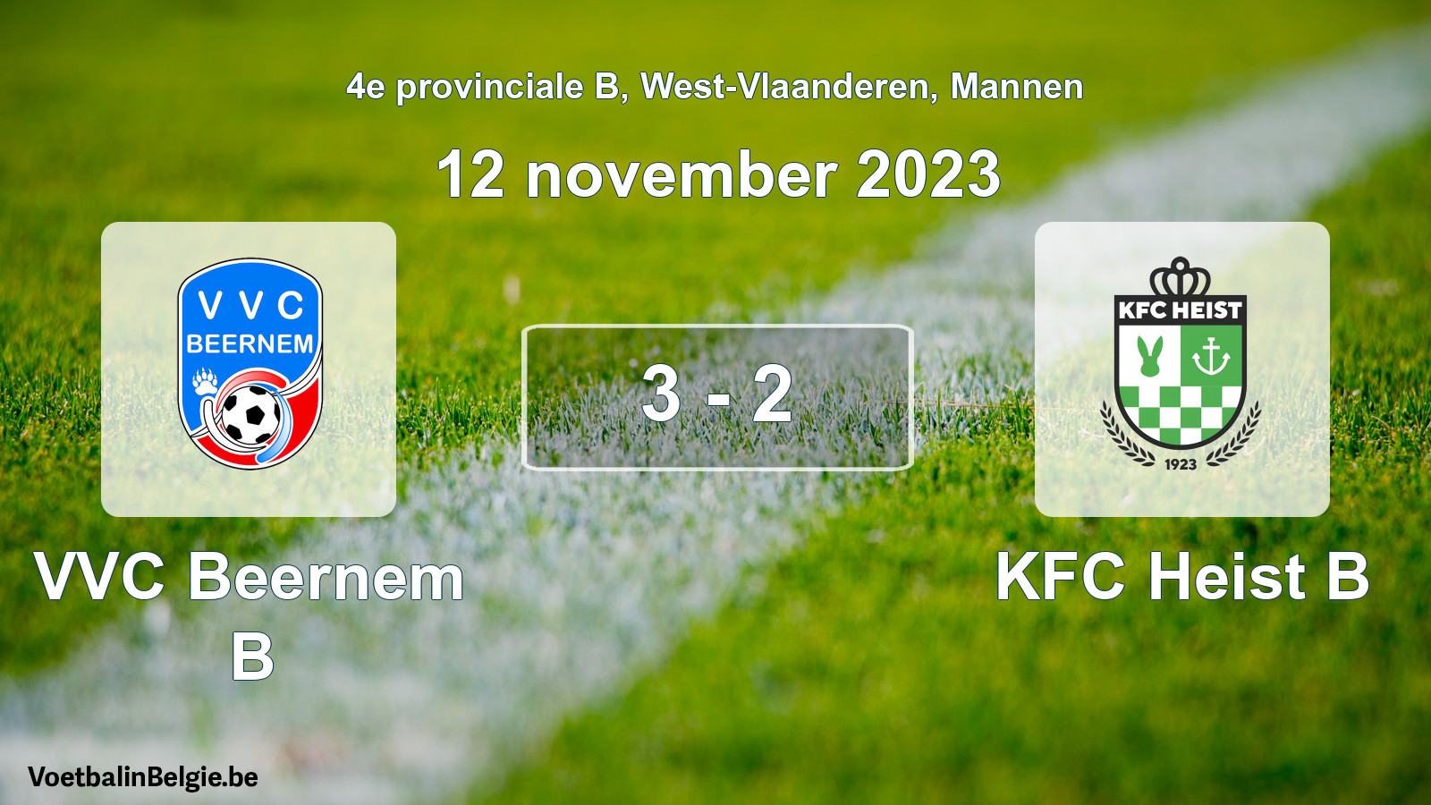 Gespeelde wedstrijd mannenvoetbal: VVC Beernem B - KFC Heist B 3 - 2 (12 november 2023)