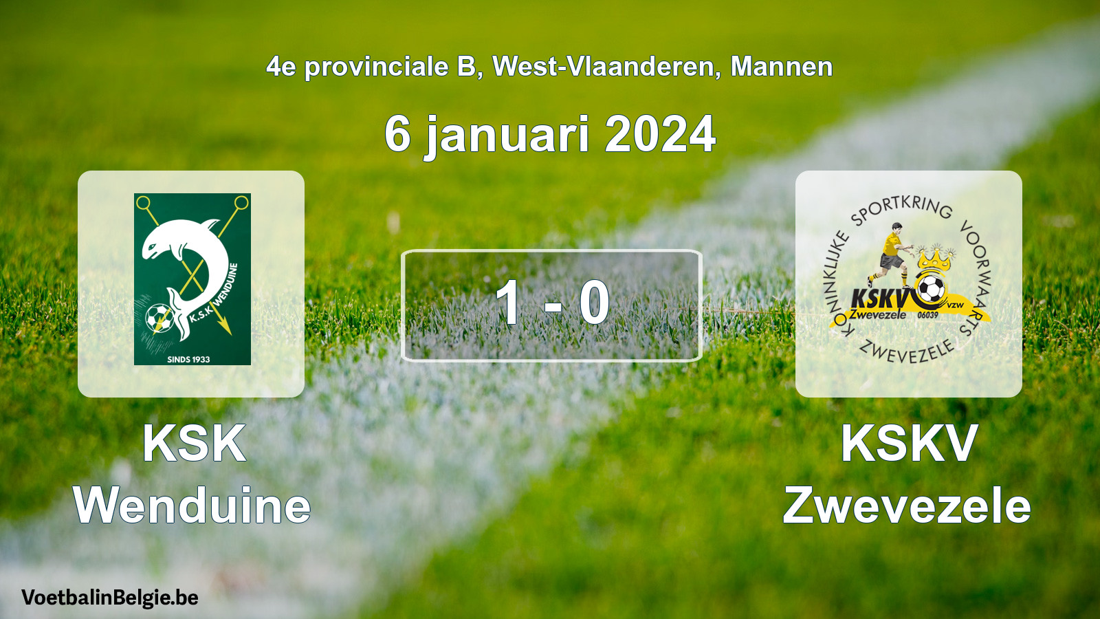 Gespeelde wedstrijd mannenvoetbal: KSK Wenduine - KSKV Zwevezele 1 - 0 (6 januari 2024)